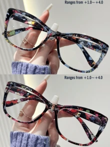 Rivsar Unisex Reading Glasses, New Gradient Floral Fashion Big Cat Eye Shaped Spring Leg Frame, Suitable For Daily Wear, Sports, Anti-Slip, Computer Use, Comfortable Reading, Anti-Eye Fatigue, Convenient Carry Design Fits Various Face Shapes, Available In Yellow-Blue, Tea-Red, Yellow-Green, Black-Red, Black-Blue, Multiple Colors, 7 Diopter Options, Great For Christmas Gift - Transparent - View 59