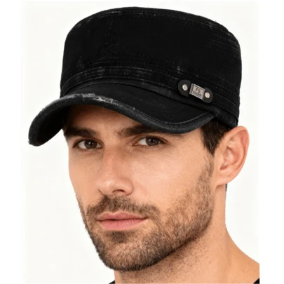 1 件男士水洗平顶棒球帽，可调节户外防晒休闲帽，适合春秋旅行、沙滩派对