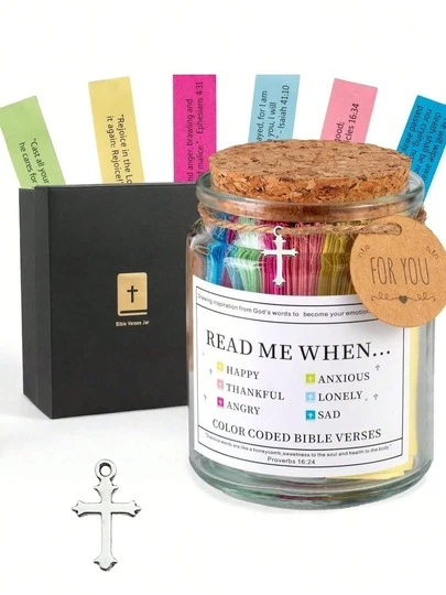 圣经经文罐，希望玻璃/塑料罐圣经经文，送给女性的礼物，送给男性的宗教礼物，罐装圣经经文，毕业礼物，祷告罐，耶稣饰品，圣经经文罐，圣经饰品，圣经用品，圣经经文卡片，送给女性的祷告罐礼物