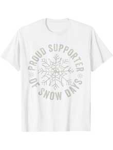 T-shirt de Noël amusant pour professeur - Fier de soutenir les jours de neige, t-shirt à manches courtes décontracté col rond, imprimé flocon de neige et crayon, convient pour toutes les saisons, cadeau de vacances pour les enseignants - Noir - Voir 6