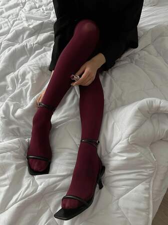 1双/2双装女士天鹅绒酒红色不透明保暖连裤袜，优雅舒适，适合冬季穿着