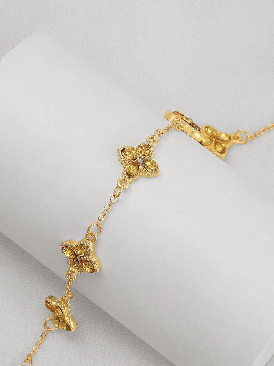 1 Set de pulsera elegante de estilo palaciego vintage, con incrustaciones de gemas en forma de lágrima y patrón de trébol de cuatro hojas para mujer - Multicolor 13 - Ver 1