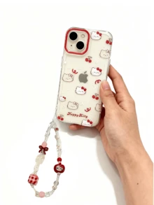 Ốp lưng iPhone Hello Kitty Cherry dễ thương + Bộ vòng tay đính hạt, Ốp lưng trong suốt Kawaii, Phụ kiện thời trang 2 trong 1, Tương thích với iPhone, Quà tặng cho thanh thiếu niên, Nữ, Sử dụng hàng ngày/Du lịch/Đi học, Vòng tay có thể tháo rời để đeo hàng ngày, Phụ kiện điện thoại & thời trang dùng được trên mạng xã hội, Hoàn hảo để chụp ảnh tự sướng, Đạo cụ chụp ảnh, Lý tưởng cho sinh nhật, Giáng sinh, Bộ sưu tập Kawaii không thể thiếu - Ốp lưng điện thoại Hello Kitty Cherry Apple - Xem 2