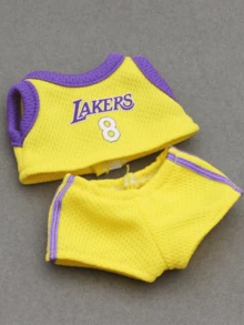 怪兽毛绒湖人队8号球衣短裤娃娃套装，可爱运动装，撞色设计，热门球迷/收藏品，热销展示/礼品，正宗运动风格，篮球赛季必备，展现球队精神，时尚娃娃装 - 黃色8號 - 查看 4