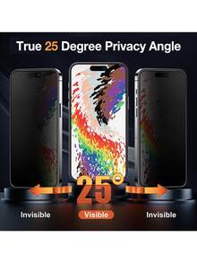 3 piezas Protector de pantalla de vidrio templado mate anti-espionaje, dureza 9H, cobertura completa, anti-huellas dactilares, anti-caídas, anti-arañazos, protección de privacidad, tacto delicado, compatible con iPhone 17 Pro Max/17 Pro/17 Air/17/16 Pro Max/16 Pro/16 Plus/16e/16/15 Pro Max/14 Pro Max/13 Mini/12/11/XS MAX/XR Series - 3 piezas - Ver 3