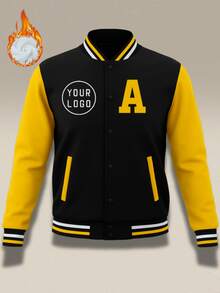 Personalized Varsity Jacket Custom Men Women Casual Baseball Letterman Bomber Jackets Printed Letters Number Logo Winter,Custom Halloween Christmas Costume, Holiday Gift - Black - View 2