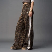 Adidas Originals Women's ORIGINALS DENIM LOOSE JOGGERS Classic Leopard Print Denim Loose Fit Sweatpants KA2680