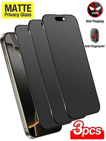 CASECOPS Kit com 3 películas de vidro temperado fosco, anti-espionagem, dureza 9H, cobertura total da tela, anti-impressão digital, anti-queda, anti-riscos, proteção de privacidade, toque suave, compatível com iPhone 17 Pro Max/17 Pro/17 Air/17/16 Pro Max/16 Pro/16 Plus/16e/16/15 Pro Max/14 Pro Max/13 Mini/12/11/XS Max/XR.