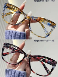 Rivsar Unisex Reading Glasses, New Gradient Floral Fashion Big Cat Eye Shaped Spring Leg Frame, Suitable For Daily Wear, Sports, Anti-Slip, Computer Use, Comfortable Reading, Anti-Eye Fatigue, Convenient Carry Design Fits Various Face Shapes, Available In Yellow-Blue, Tea-Red, Yellow-Green, Black-Red, Black-Blue, Multiple Colors, 7 Diopter Options, Great For Christmas Gift - Transparent - View 68