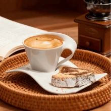 1 Set Asymmetrical Wavy Ceramic Cup & Saucer, Ceramic Tableware, Beautiful Coffee Cup, Unique Personalized Free Style Coffee Cup & Saucer Set, American Afternoon Tea Dessert Cup & Saucer Set, Minimalist High-Quality Practical Gift, Suitable For Restaurant, Living Room, Gift-Giving, Cafe - White - View 5