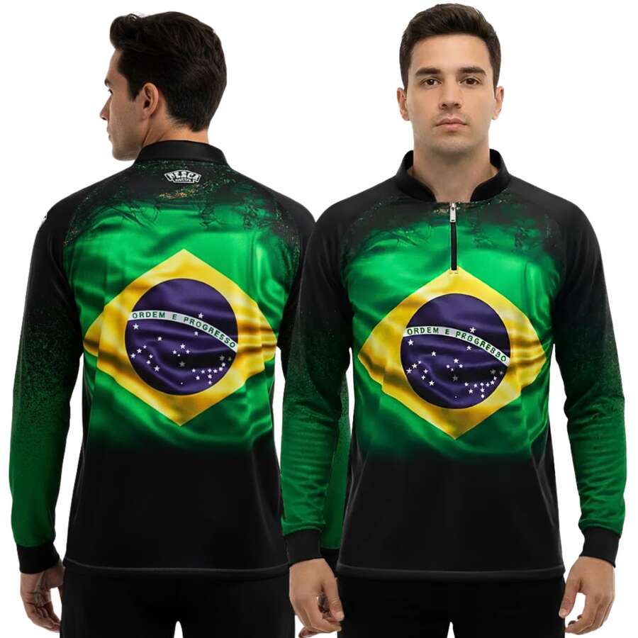 Camisa Camiseta Blusa Agro Brasil Deus Pátria Família Com Proteção Uv50 - Verde e Amarelo - Visão 1