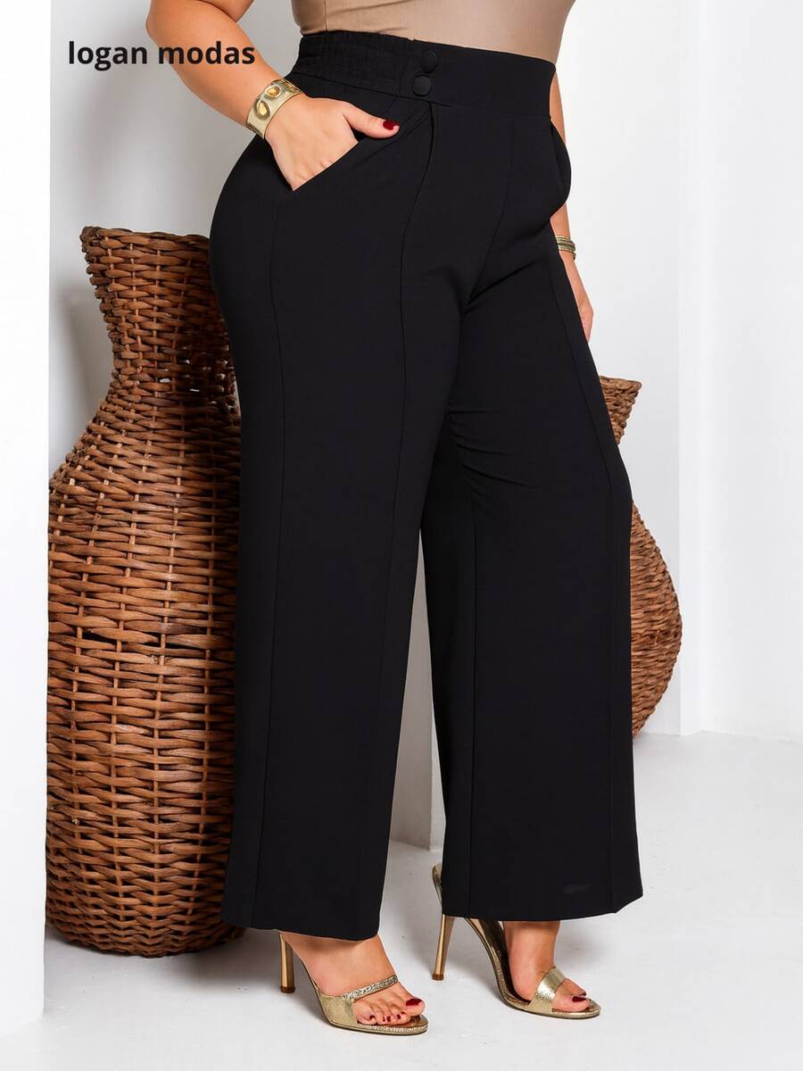 Plus Size Spring Summer Palazzo Pants - màu đen - Xem 1