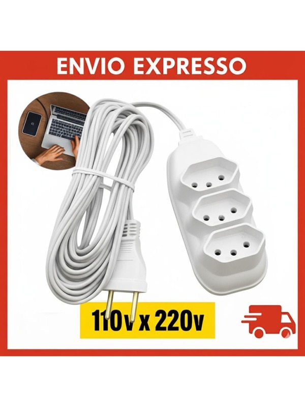 Extensão Elétrica Branca Tripolar 10A Bivolt – 2m / 3m / 5m / 10m