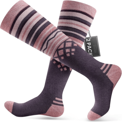 Ski Socks 2Pack Merino Wool, Over The Calf NonSlip Cuff For Men &Amp; Women