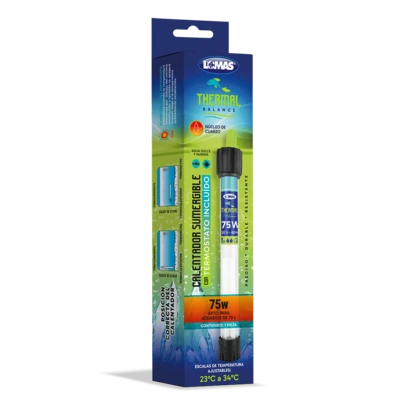 FANCY PETS Lomas Thermal Balance Calentador Sumergible con Termostato 75W para Acuarios, Núcleo de Cuarzo, Cable de 1.10 m, Control Preciso de Temperatura, Resistente y Eficiente