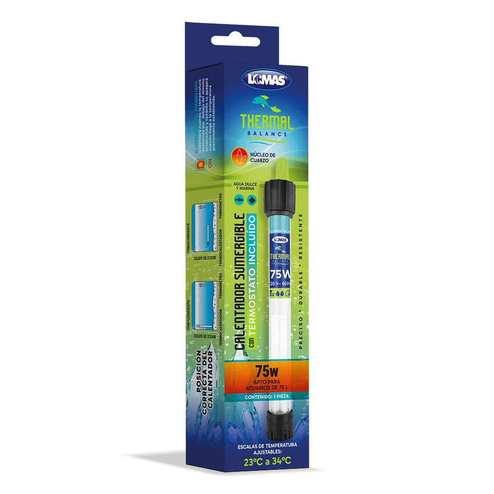 FANCY PETS Lomas Thermal Balance Calentador Sumergible con Termostato 75W para Acuarios, Núcleo de Cuarzo, Cable de 1.10 m, Control Preciso de Temperatura, Resistente y Eficiente - Multicolor - Ver 1