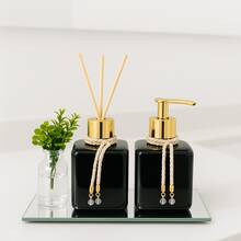 Pet Bathroom Set With Reed Diffuser And Luxurious Liquid Soap, Cords, And Tray - White/Gold - View 4