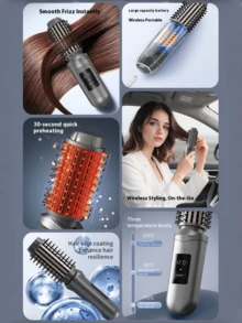 This Wireless Curling Brush Combines Curling, Straight Hair, And Straightening In One. It Heats Up Quickly And Is A 3-In-1 Portable Wireless Curling Iron. It Has A Built-In 2600mAh USB Rechargeable Battery And Uses Plasma Heat Technology, Which Can Be Used For Curling, Styling, Smoothing Frizz, And Creating Various Hairstyles. The Mini Curling Iron Is Convenient For Travel, Allowing You To Style Anytime, Anywhere. It Is An Ideal Choice For Young People, Career Women, And Busy Moms, And Also Makes A Great Gift For Valentine's Day And Christmas.