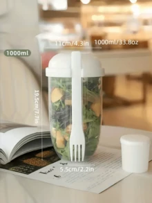 1pc Salad Cup With Lid & Fork, Fresh Salad Dressing Cup, Lunch Box, Fitness Food Seasoning Cup, Salad Bowl, Salad Shaker Cup, Plastic Healthy Salad Container With Fork, Salad Sauce Rack, Picnic Lunch Breakfast Salad Cup, Kitchen Supplies, Kitchen Gadgets, Kitchen Accessories, Back To School Essentials, Suitable For Portable Breakfast Vegetables And Fruits, 1000ml/33.8oz - Multicolor - View 11