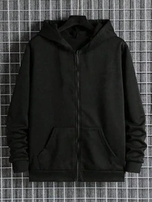 Black Fleece Zip-Up Hoodie, 1 Pcs  Autumn And Winter Street Art Style "Stwd." Graffiti Fleece-Lined Hoodie, 280g 100%Polyester Zip-Up Hoodie - màu đen - Xem 3