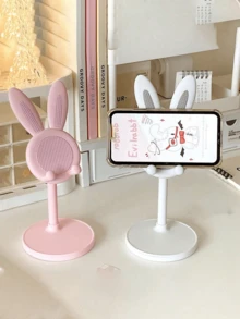 1pc Cute Rabbit Ear Adjustable Phone/Tablet Stand, Stable Base, Compatible With IPad And Smartphones, Suitable For Video Watching And Live Streaming, Plastic Material - Multicolor - View 3