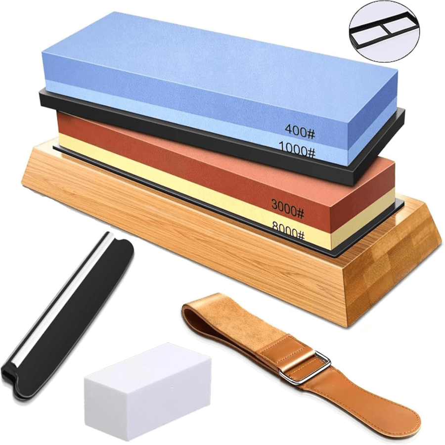 Sharpening Stone Set��Dual Grit Whetstone 400/1000 And 3000/8000,Kitchen Whetstone, Knife Sharpener Stone With 2 Non...