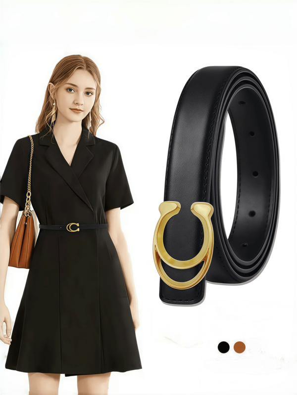 1 pièce de ceinture élégante pour femme, avec une boucle en forme de lettre "C" dorée. Cette ceinture et polyvalente s'accorde parfaitement avec les pantalons et les jupes, convient à toutes les occasions et fait également un excellent cadeau de fête.