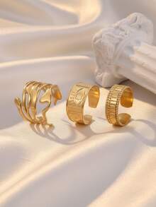 Aomogo Juego de 2 piezas de anillos abiertos de acero inoxidable calados, de moda y sencillos, adecuados para el uso diario - anillo - Ver 8