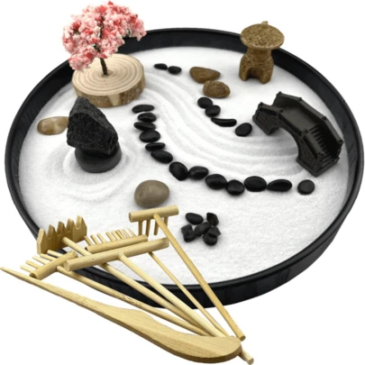 Zen Garden For Desk Japanese Zen Garden Kit 8 Inch Large Round With 6 Sand Rake And Accessories Tray Mini Deskt...