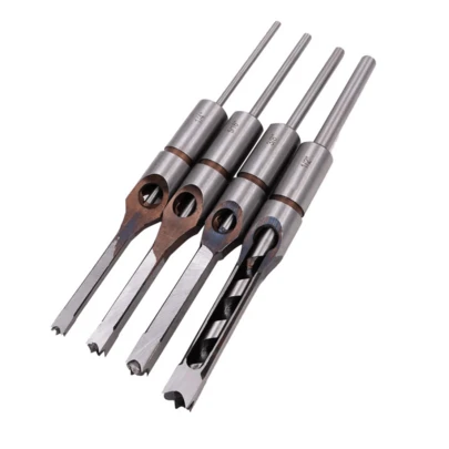 HSS Mortising Chisel Set, 4 Pieces Set Woodworking Square Drill Bits Wood Hole Saw With Twist Drill 6.35mm, 7.94mm,...