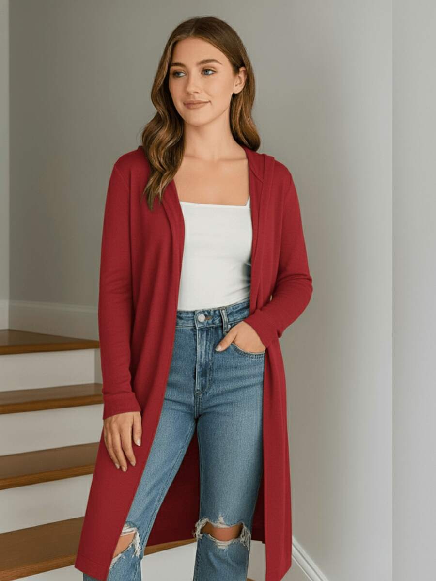 Cardigan largo Tejido de punto mujer - Rosa coral - Ver 1