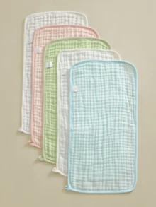 5条装Oeko-Tex认证柔软彩色婴儿毛巾，适合儿童日常用作面巾、围兜或婴儿毯。