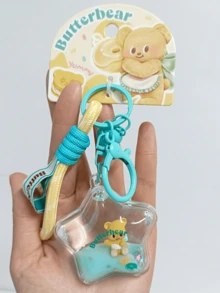 Móc khóa gấu bơ xanh có dây đeo cổ tay – Mặt dây chuyền hình ngôi sao năng động lỏng + hình gấu, hạt dầu nổi, kim sa lấp lánh, phụ kiện dễ thương cho phụ nữ/bé gái, đồ trang trí túi xách/chìa khóa/ô tô/ba lô, trang sức mới lạ cho thanh thiếu niên/phụ nữ, quà tặng sinh nhật, móc khóa Kawaii - Màu xanh lam - Xem 6