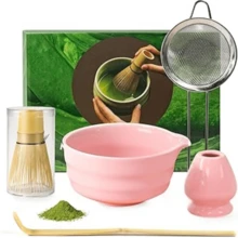 Matcha Tea Set �C Japanese Matcha Bowl With Spout, Bamboo Whisk, Scoop, Holder &Amp; Strainer �C Complete Ceremonial Mat... - Pink - View 2
