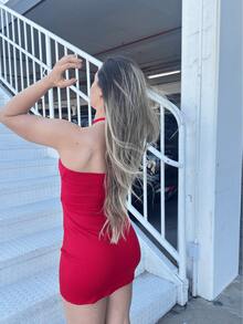 Vestido Babi Tomara Que Caia Alça Recorte Primavera Verão Curto Festa Balada - Vermelho - Visão 3