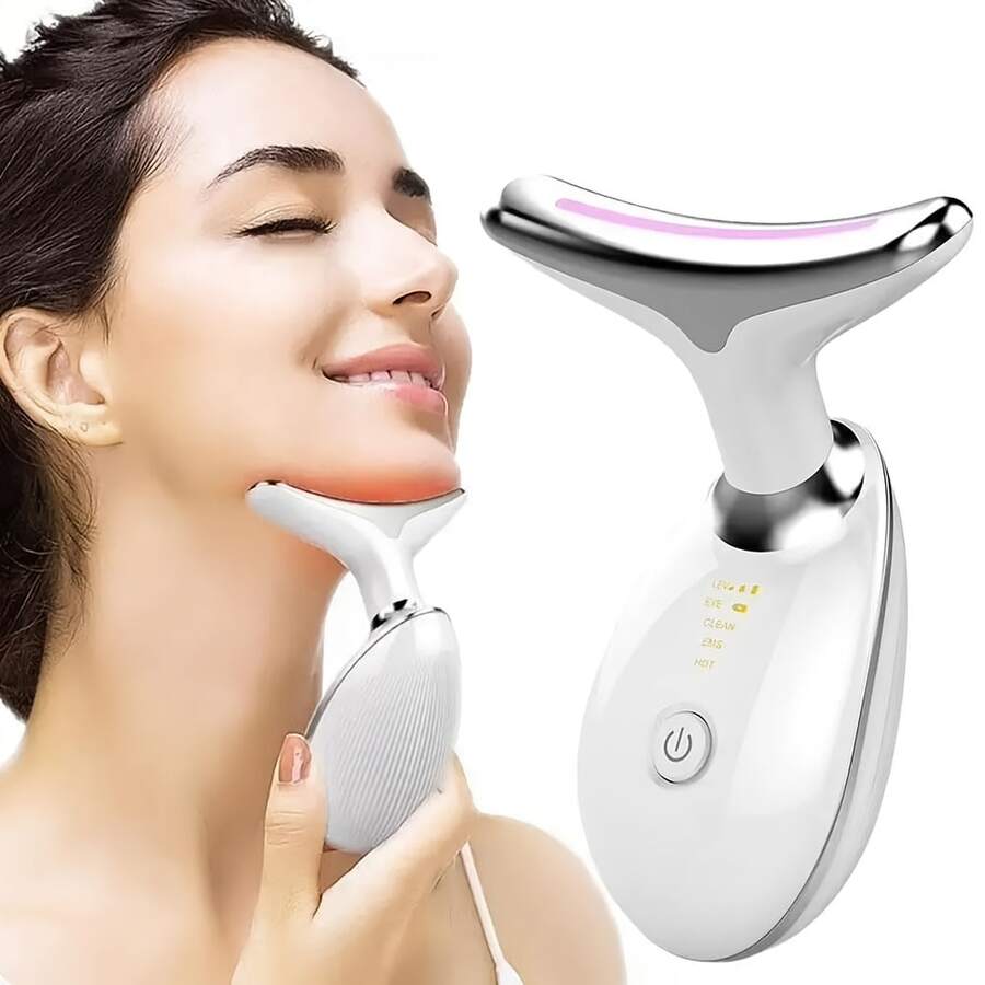Aedwdpe Facial & Neck Skin Care Device - 7-Color LED Vibrating Beauty Tool With 600mAh Lithium Polymer Battery, USB Rechargeable, Ideal Gift For Daily Skin Care Routine - 白色 - 查看 1