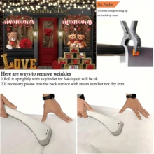 1pc Valentine's Day Shop Love Photography Background Banner, Retro Valentine's Day Red Rose Shop Bear Design, Polyester Material, For Valentine's Day, Wedding, Birthday, Bridal Shower Decoration Banner, Party Decorations, Holiday Party Event Decoration, Indoor And Outdoor Garden Party, Outdoor Banner, Lightweight And Easy To Install, Hanging Decoration - Multicolor - View 7