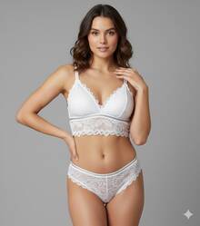 Bralette de encaje para mujer con tirantes ajustables | Sujetador de lencería sexy - Blanco - Ver 3