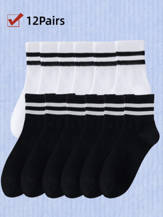 12 Pairs Of Men's And Women's Mid-Calf Socks, All-Season Sports Socks, Moisture-Wicking, Soft, Comfortable, Casual, Versatile And Fashionable, Suitable For Daily Office, Home, Leisure And Sports Wear, Suitable For Men And Women In All Seasons.
