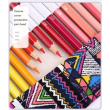 Estojo simples em lona estampada, grande capacidade com 48 orifícios para lápis de cor e desenho, estojo de enrolar para lápis específico para pintura, estojo multifuncional para guardar pincéis de maquiagem. - Multicolorido - Ver 7
