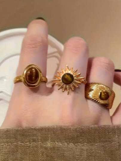 3 Pcs Summer Vocation Beach Sea Star Starfish Design Golden Color Rings Set For Women