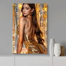 Framed Sensual Elegance Wall Art Set, Canvas Print Of Woman's Figure In Glamorous Dress, Abstract Bedroom & Living Room Decor, Romantic Allure Theme, Includes Hanging Hardware – Ideal For Gifting & Home Embellishment - Framed(框架) - 查看 3