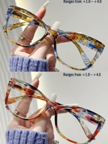 Rivsar Unisex Reading Glasses, New Gradient Floral Fashion Big Cat Eye Shaped Spring Leg Frame, Suitable For Daily Wear, Sports, Anti-Slip, Computer Use, Comfortable Reading, Anti-Eye Fatigue, Convenient Carry Design Fits Various Face Shapes, Available In Yellow-Blue, Tea-Red, Yellow-Green, Black-Red, Black-Blue, Multiple Colors, 7 Diopter Options, Great For Christmas Gift - Transparent - View 61