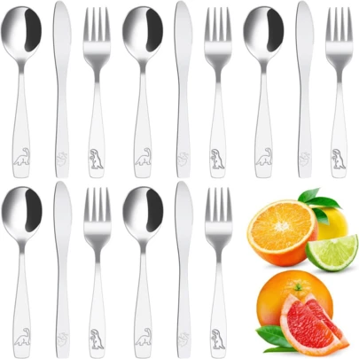 Silverware Set 410 Stainless Steel Fork Spoon And Cutter Set Ergonomic Smooth Utensils Funny Dinosaur Flatware Set D...