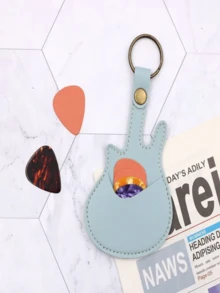 1pc Guitar Pick Holder Keychain, Personalized Guitar-Shaped Faux Leather Pick Pouch With Stitching Closure, Guitar Pick Case, Suitable For Holiday Gifts - Multicolor - View 17