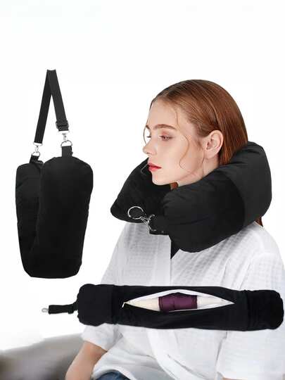 1 st. resehalskudde med fyllbart U-format örngott för kläder, extra förvaringsväska, mjukt sammetshalskudde, bärbart och oumbärligt för flygresor