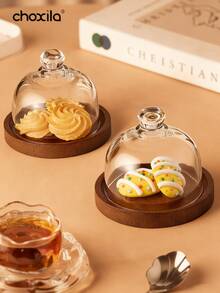 choxila 1pc Glass-Covered Dessert Dish With Lid, Nut Dish, Dessert Bowl, Dessert Cover, Japanese-Style Glass Storage Container With Lid, Serving Tray, Snack Tray – Suitable For Living Room/Dining Room/Office/Cafe/Restaurant. Perfect For Storing Dried Fruits/Nuts/Tea/Coffee Beans/Fruits/Snacks - Dessert Plate - View 3