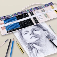 Estojo simples em lona estampada, grande capacidade com 48 orifícios para lápis de cor e desenho, estojo de enrolar para lápis específico para pintura, estojo multifuncional para guardar pincéis de maquiagem. - Multicolorido - Ver 4