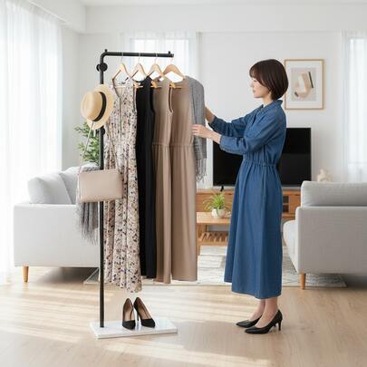 衣類ハンガーラック、家庭用リビング、寝室、高級簡単組み立て、コート/帽子ツリー装飾、夏トップス、春、ミニマリスト、ホームデコレーション、寝室デコレーション  スタイリッシュ モダンポール スタンディング コートハンガースタンド ベッドルーム用 物干し ハンガーバー
