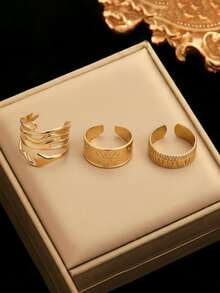 Aomogo Juego de 2 piezas de anillos abiertos de acero inoxidable calados, de moda y sencillos, adecuados para el uso diario - anillo - Ver 14